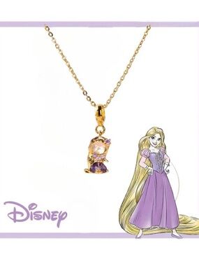 Disney Gold Plated Rapunzel Pendant Necklace with Purple crystal rhinestones